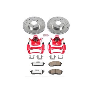 Nissan Maxima Brake Kit - Front - PowerStop - Drilled/Slotted Rotors + Carbon-Fiber Ceramic Pads + Powder Coated Calipers - Red - `00-`01
