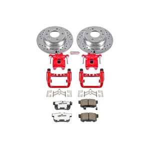 Acura RL Brake Kit - Rear - PowerStop - Drilled & Slotted Rotors + Carbon-Fiber Ceramic Pads + Powder Coated Calipers - Red - `99-`01