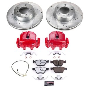 BMW 3 Series Brake Kit - Front - PowerStop - Drilled & Slotted Rotors + Carbon-Fiber Ceramic Pads + Powder Coated Calipers - 2006