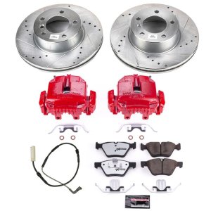 BMW 3 Series Brake Kit - Front - PowerStop - Drilled & Slotted Rotors + Carbon-Fiber Ceramic Pads + Powder Coated Calipers - 2007