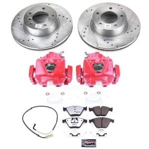 BMW 3 Series Brake Kit - Front - PowerStop - Drilled & Slotted Rotors + Carbon-Fiber Ceramic Pads + Powder Coated Calipers - `09-`10