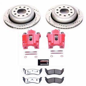 Lincoln Town Car Brake Kit - Rear - PowerStop - Drilled & Slotted Rotors + Carbon-Fiber Ceramic Pads + Powder Coated Calipers - Red - `03-`11 Lincoln Town Car Brake Kit - Rear - PowerStop - Drilled & Slotted Rotors + Carbon-Fiber Ceramic Pads + Powder Coated Calipers - Red - `03-`11