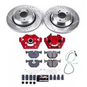 BMW M3 Brake Kit - Rear - PowerStop - Z23 Evolution Sport: Drilled & Slotted Rotors + Carbon-Fiber Ceramic Pads + Powder Coated Calipers - `01-`06