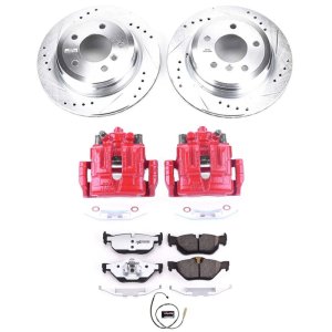 BMW 3 Series Brake Kit - Rear - PowerStop - Drilled/Slotted Rotors + Carbon-Fiber Ceramic Pads + Powder Coated Calipers - `11-`13