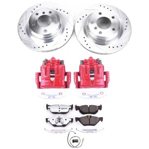 BMW 3 Series Brake Kit - Rear - PowerStop - Drilled & Slotted Rotors + Carbon-Fiber Ceramic Pads + Powder Coated Calipers - `11-`13