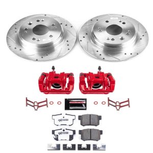 Honda CR-V Brake Kit - Rear - PowerStop - Drilled & Slotted Rotors + Carbon-Fiber Ceramic Pads + Powder Coated Calipers - Red - `02-`04 Honda CR-V Brake Kit - Rear - PowerStop - Drilled & Slotted Rotors + Carbon-Fiber Ceramic Pads + Powder Coated Calipers - Red - `02-`04