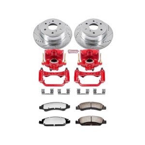 Cadillac Escalade Brake Kit - Rear - PowerStop - Drilled & Slotted Rotors + Carbon-Fiber Ceramic Pads + Powder Coated Calipers - Red - `15-`19
