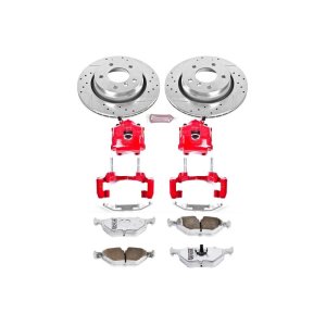 BMW 323i Brake Kit - Rear - PowerStop - Drilled & Slotted Rotors + Carbon-Fiber Ceramic Pads + Powder Coated Calipers - Red - 2000