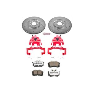 Volkswagen Golf Brake Kit - Front - PowerStop - Drilled & Slotted Rotors + Carbon-Fiber Ceramic Pads + Powder Coated Calipers - `02-`04