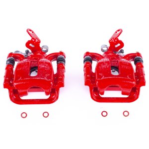 Volkswagen Golf Brake Calipers - Rear - PowerStop - High-Temp Powder Coated, Floating Manual Parking Brake Caliper with Bracket - Red - `15-`18