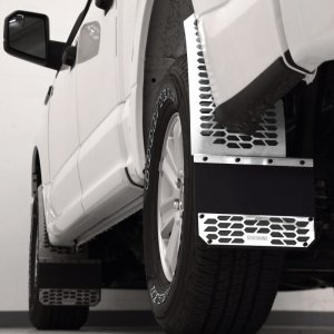 Ford Super Duty Mud Flaps - Putco - Hex Shield - Polished Stainless Steel - `11-`16