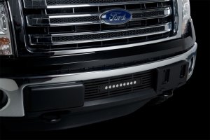 Ford F-150 Bumper Grille Inserts - Putco - Stainless Steel Bar Style + 10in Luminix Light Bar - Black - `11-`14