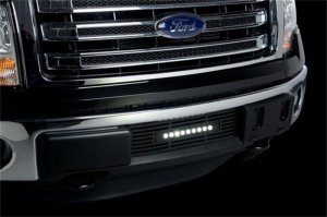 Ford F-150 Bumper Grille Inserts - Putco - Stainless Steel Bar Style + 10in Luminix Light Bar - Black - `11-`14