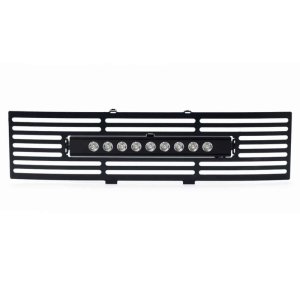 Ford F-150 Bumper Grille Inserts - Putco - Stainless Steel Bar Style + 10in Luminix Light Bar - Black - `11-`14