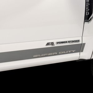 Ford SuperDuty F250 Rocker Panels - Putco - 4.25in Wide with Super Duty Logo - Stainless Steel - `17-`22
