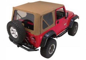 Jeep Wrangler Soft Top - Rampage - Complete Top Kit with Frame & Hardware for Soft Upper Doors - Spice Denim - `97-`06