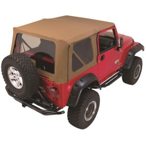 Jeep Wrangler Soft Top - Rampage - Complete Top Kit with Frame & Hardware for Soft Upper Doors - Spice Denim - `97-`06