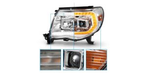 Toyota Tacoma LED Headlights - Raxiom - Axial Series Switchback Proj - Chrome - `05-`11