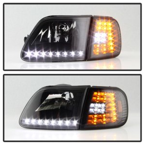 Ford F-150 Headlights - Front - SPYDER - xTune Crystal, Black Housing w/ Clear LED Corners - Black - `97-`03