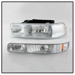 Chevrolet Tahoe Headlights + Bumper Lights - Front - SPYDER - xTune Amber Crystal, Chrome Housing - Chrome/Amber - `00-`06