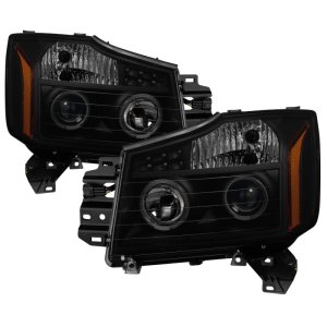 Nissan Titan Headlights - SPYDER - Projector, LED Halo - Black Smoked - `04-`15 Nissan Titan Headlights - SPYDER - Projector, LED Halo - Black Smoked - `04-`15