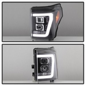 Ford F-450 Super Duty Headlights - SPYDER - V2 Projector - Light Bar DRL - Black - `11-`16