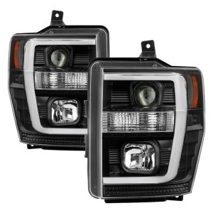 Ford F-250 Headlights - SPYDER - Projector Headlights V2 - Light Bar DRL - Black - `08-`10
