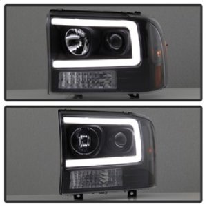 Ford F250 Super Duty Headlight Set - SPYDER - Light Bar Projector - Black - `99-`04