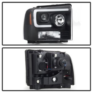 Ford F450 Headlights - SPYDER - Projector Light Bar - Black - `05-`07