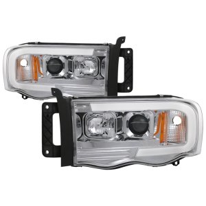 Dodge Ram 1500 Headlights - SPYDER - Projector Headlights - Version 2 - Light Bar DRL - Chrome - `02-`05