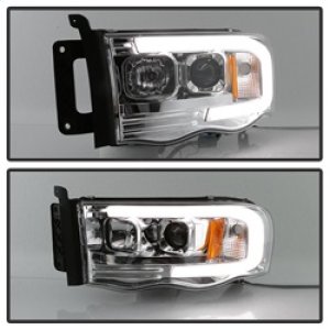 Dodge Ram 1500 Headlights - SPYDER - Projector Headlights - Version 2 - Light Bar DRL - Chrome - `02-`05