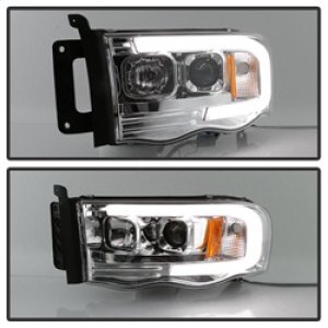 Dodge Ram 1500 Headlights - SPYDER - Projector Headlights - Version 2 - Light Bar DRL - Chrome - `02-`05