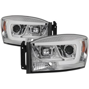 Dodge Ram 1500 Headlights - SPYDER - Version 2 Projector - Light Bar DRL - Chrome - `06-`08