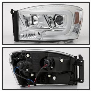 Dodge Ram 1500 Headlights - SPYDER - Version 2 Projector - Light Bar DRL - Chrome - `06-`08