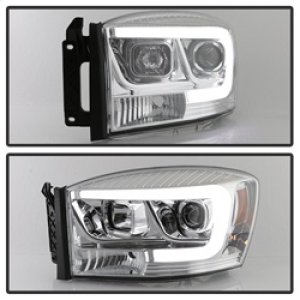 Dodge Ram 1500 Headlights - SPYDER - Version 2 Projector - Light Bar DRL - Chrome - `06-`08