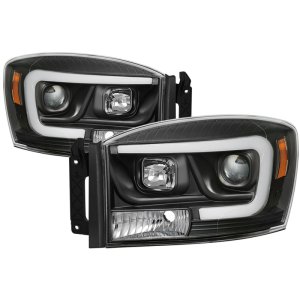 Dodge Ram 1500 Headlight Set - SPYDER - Version 2 - Light Bar DRL - Projector - Black - `06-`08