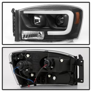 Dodge Ram 1500 Headlight Set - SPYDER - Version 2 - Light Bar DRL - Projector - Black - `06-`08