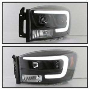 Dodge Ram 1500 Headlight Set - SPYDER - Version 2 - Light Bar DRL - Projector - Black - `06-`08