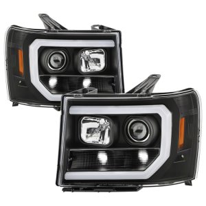 GMC Sierra Headlights - SPYDER - Version 2 Light Bar DRL LED - Black - `07-`13