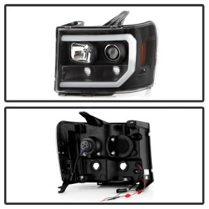 GMC Sierra Headlights - SPYDER - Version 2 Light Bar DRL LED - Black - `07-`13