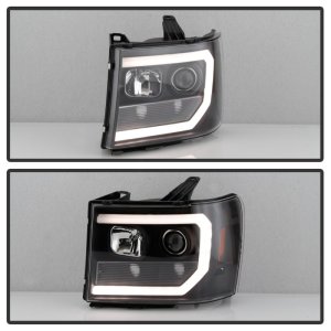 GMC Sierra Headlights - SPYDER - Version 2 Light Bar DRL LED - Black - `07-`13