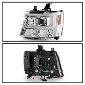 Chevrolet Tahoe Headlights - SPYDER - V2 Projector + Switch Back Turn Signal Light Bar - Chrome - `07-`14