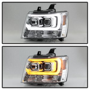 Chevrolet Tahoe Headlights - SPYDER - V2 Projector + Switch Back Turn Signal Light Bar - Chrome - `07-`14