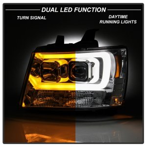 Chevrolet Tahoe Headlights - SPYDER - V2 Projector + Switch Back Turn Signal Light Bar - Chrome - `07-`14