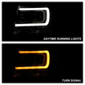 Chevrolet Tahoe Headlights - SPYDER - Version 2 Projector with Switch Back Turn Signal Light Bar - Black - `07-`14
