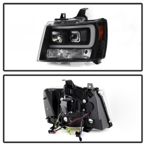 Chevrolet Tahoe Headlights - SPYDER - Version 2 Projector with Switch Back Turn Signal Light Bar - Black - `07-`14