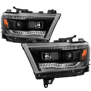 Dodge Ram Headlights - SPYDER - Projector with Sequential Turn Signal - Black - `19-`20