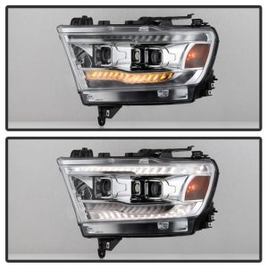 Dodge Ram Headlights - SPYDER - Projector, Halogen Model, Sequential Turn Signal - Chrome - `19-`20