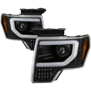 Ford F150 Headlights - SPYDER - LED Light Bar Projector - Sequential Turn Signal - Xenon Models Only - Black - `13-`14