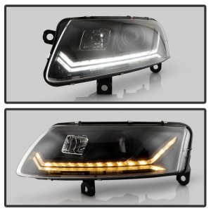 Audi A6 Headlights - SPYDER - HALO LED Projector Headlights + Sequential LED Turn Signal Lights - `09-`11